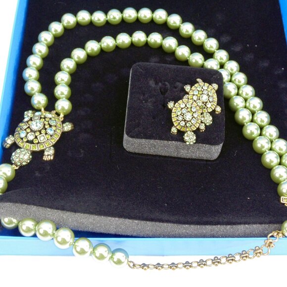 Heidi Daus Crystal Turtle Tortosie Beaded Pearl Necklace & Earrings Set - Picture 3 of 6